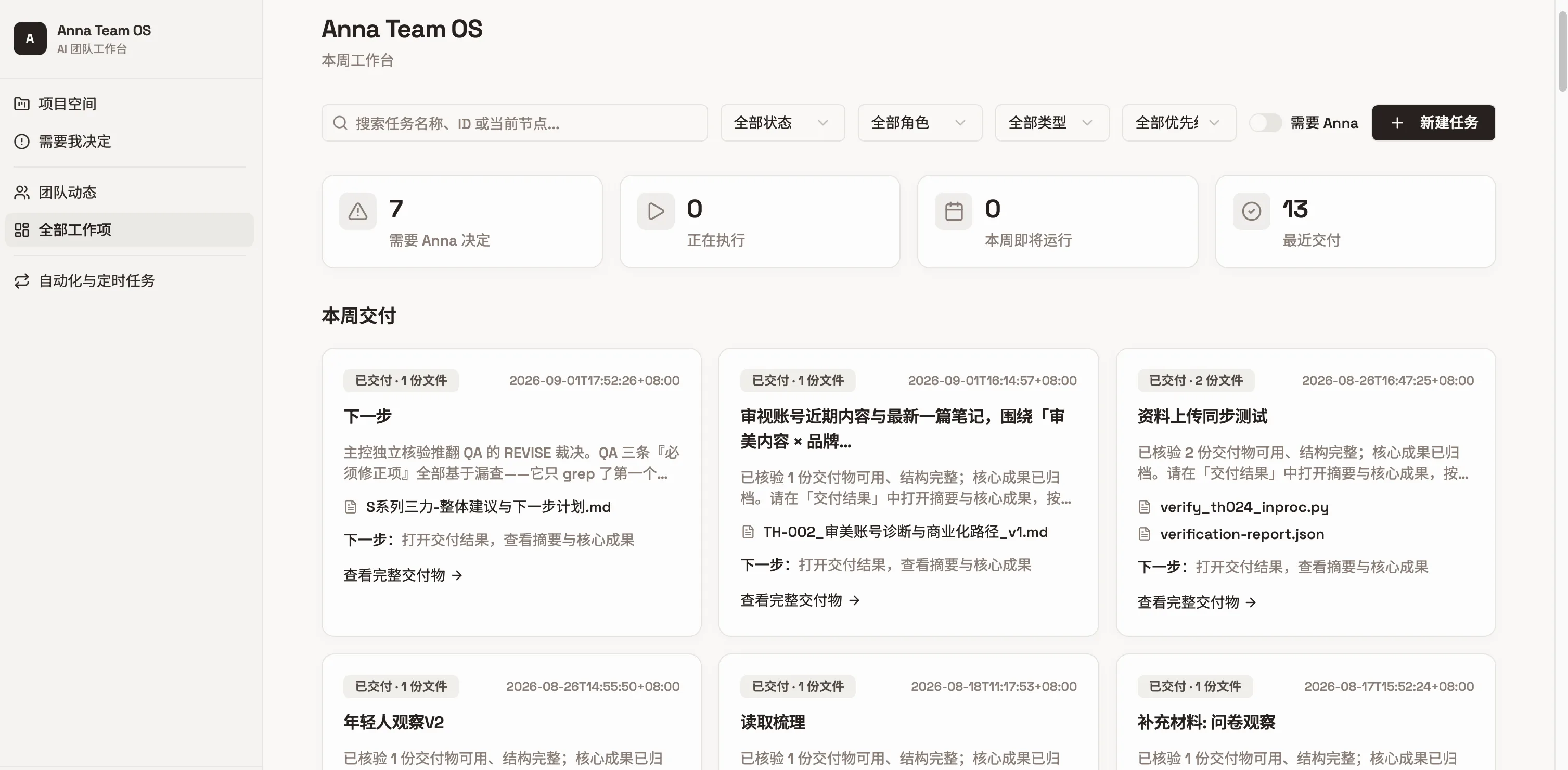 Anna Team OS · Task Hub 工作台